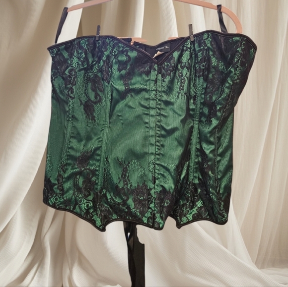 Coquette Tops - Coquette Green and Black Lace Corset